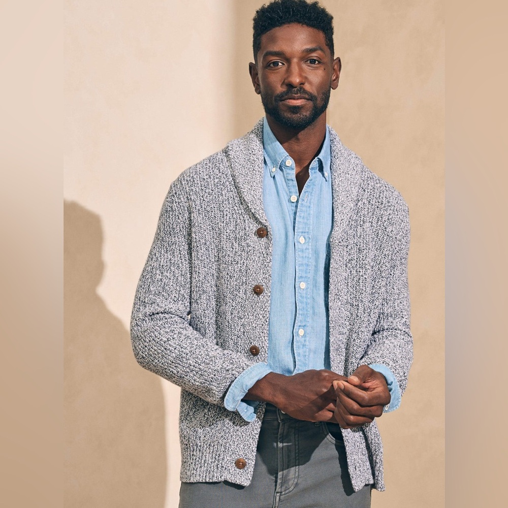FAHERTY SWEATER LIGHT GRAY MARL CARDIGAN COTTON CASHMERE XL MARLED $198